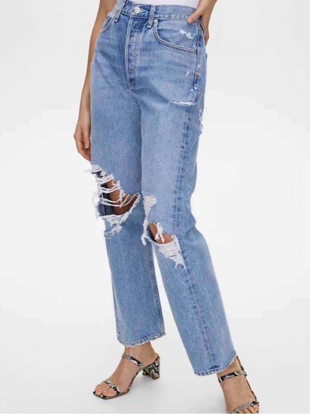 AGOLDE 90s Mid Rise Loose Straight Distressed Medium Wash Blue Jeans